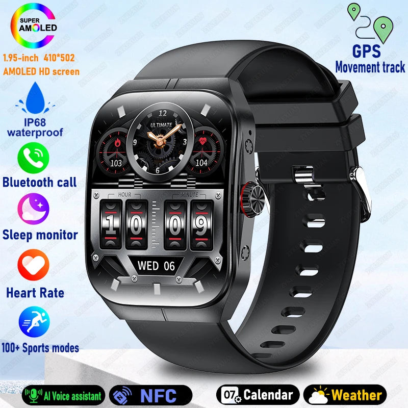 2025 AMOLED NFC Smartwatch with GPS Tracking, Bluetooth Calls & Fitness Sensors| Waterproof Sports Watch for Men and Women