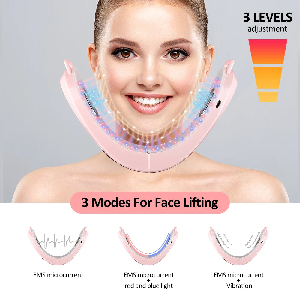 EMS Face Lift Massager with LED Light Therapy & Vibration - Anti-Aging Skin Tightening Device.