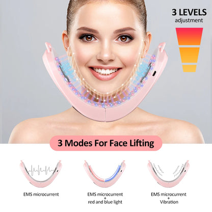 EMS Face Lift Massager with LED Light Therapy & Vibration - Anti-Aging Skin Tightening Device.