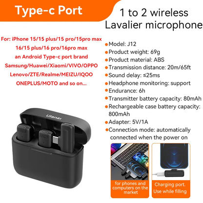 Professional Wireless Lavalier Microphone Kit - Dual Clip-On Mini Mics with Charging Case (iPhone & Android)