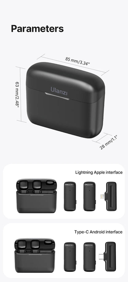 Professional Wireless Lavalier Microphone Kit - Dual Clip-On Mini Mics with Charging Case (iPhone & Android)