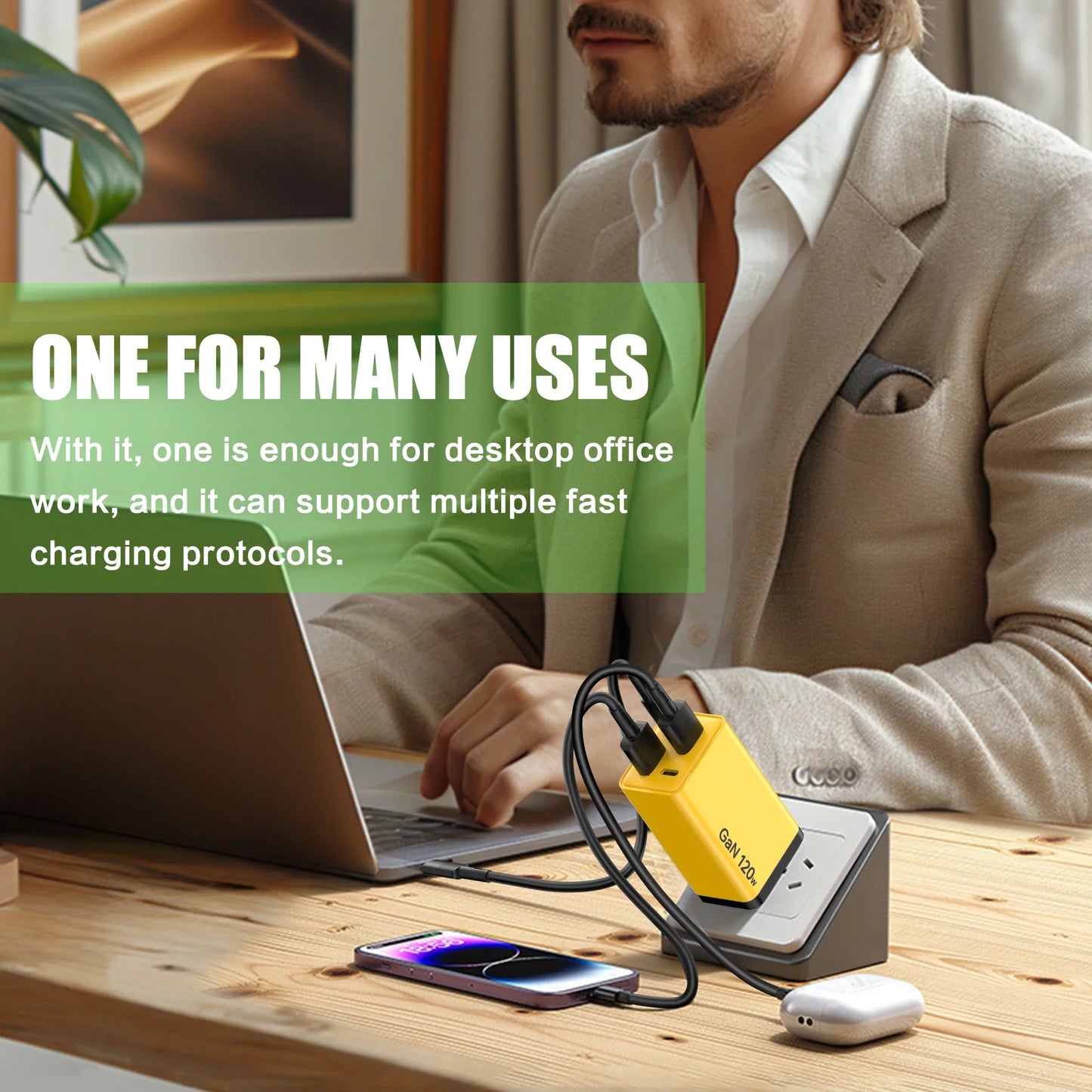120W 4-Port USB Wall Charger – Type-C Fast Charging Adapter for iPhone, Samsung, & More