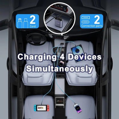 120W & 66W Retractable Car Charger – 4-in-1 Fast Charging Adapter for iPhone, Android & Type-C Devices