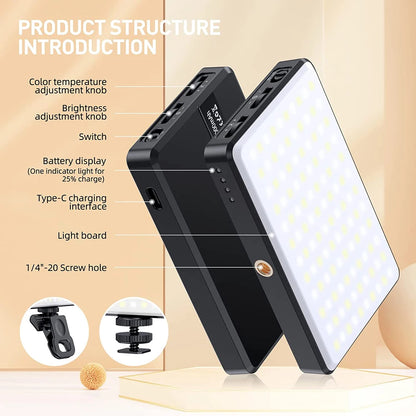 LED Selfie Light – 120 LEDs, Rechargeable Clip-On with Adjustable Brightness & Color Temp