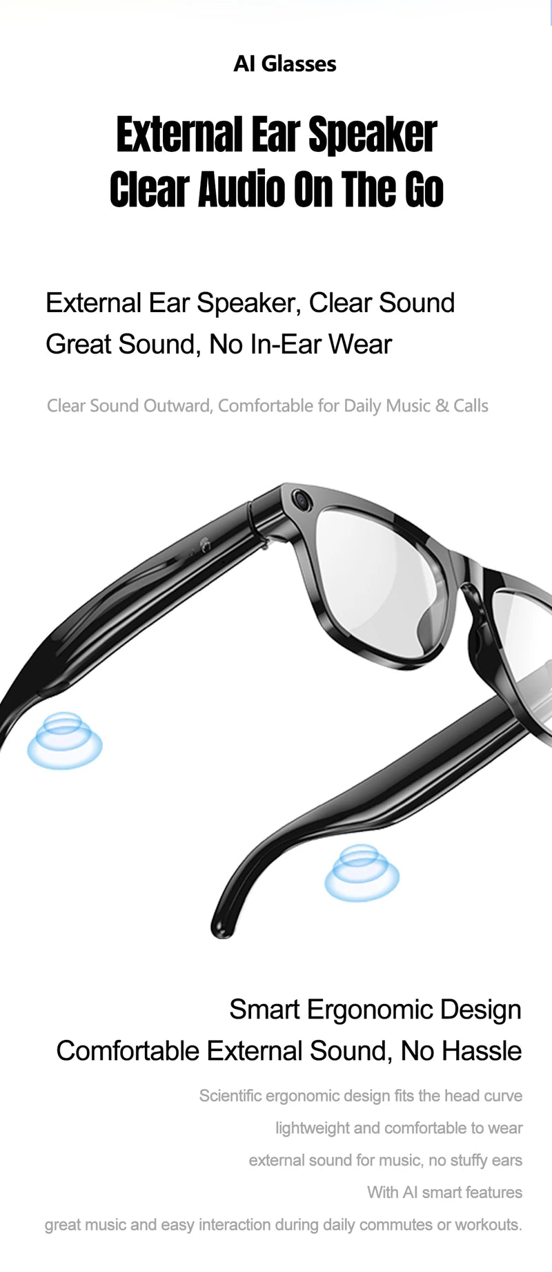 6K HD AI Smart Glasses- Photochromic Bluetooth W/ Voice Assistant, Music, Gaming, Camera & Translation
