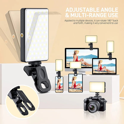 LED Selfie Light – 120 LEDs, Rechargeable Clip-On with Adjustable Brightness & Color Temp