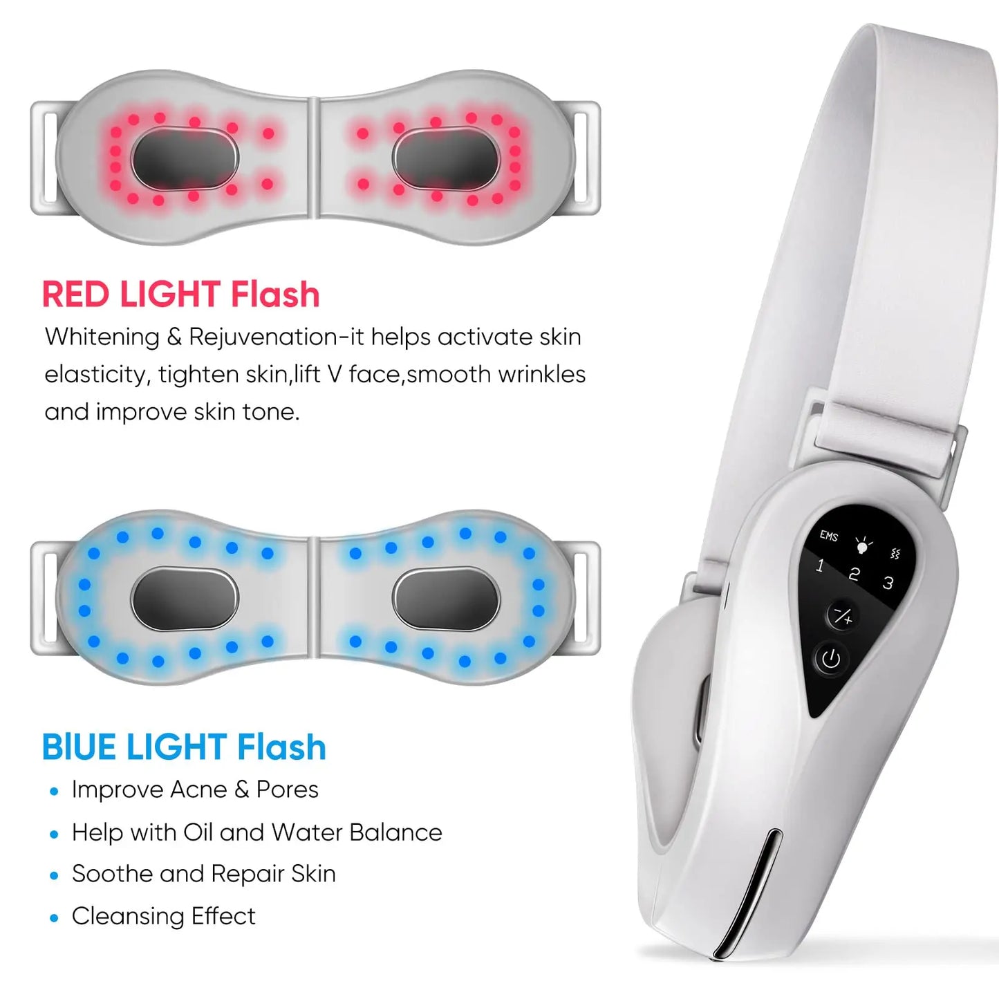 EMS Face Lift Massager with LED Light Therapy & Vibration - Anti-Aging Skin Tightening Device.