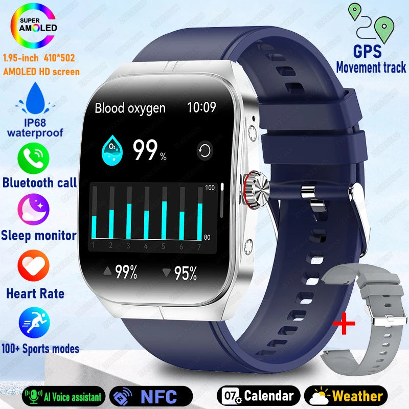 2025 AMOLED NFC Smartwatch with GPS Tracking, Bluetooth Calls & Fitness Sensors| Waterproof Sports Watch for Men and Women