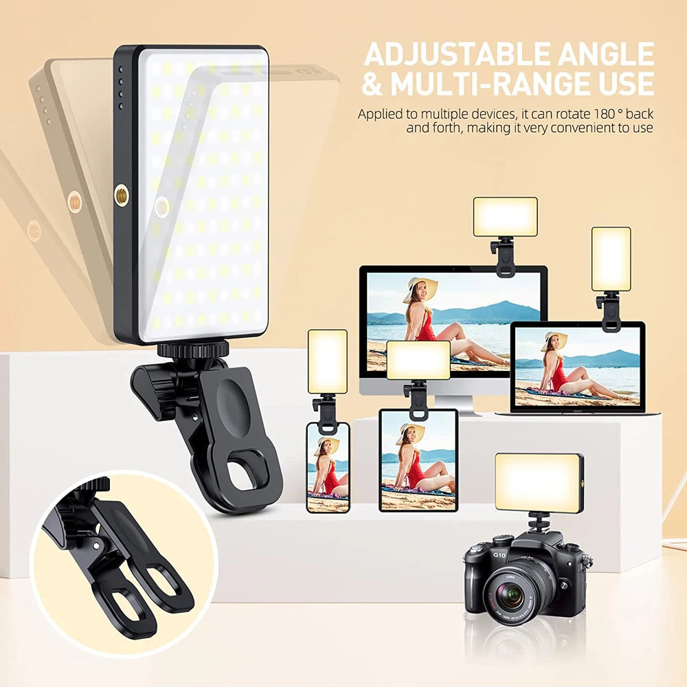 LED Selfie Light – 120 LEDs, Rechargeable Clip-On with Adjustable Brightness & Color Temp