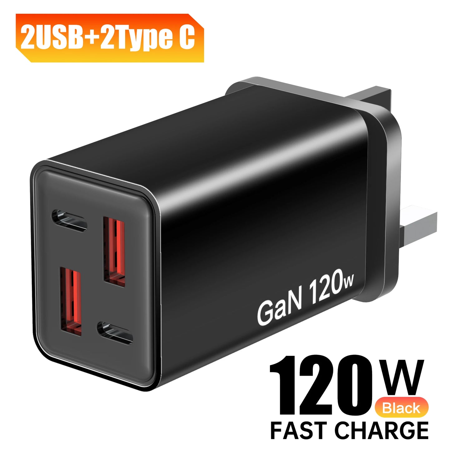120W 4-Port USB Wall Charger – Type-C Fast Charging Adapter for iPhone, Samsung, & More