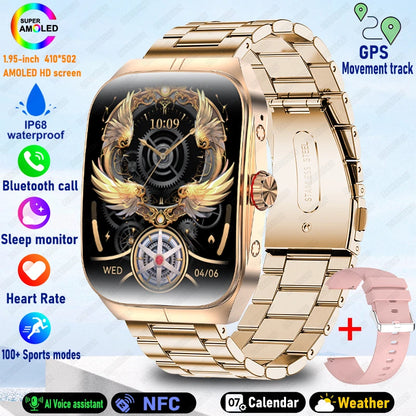 2025 AMOLED NFC Smartwatch with GPS Tracking, Bluetooth Calls & Fitness Sensors| Waterproof Sports Watch for Men and Women