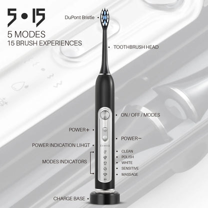 SUBORT S7 Supersonic Electric Toothbrush – Smart Timer, IPX7 Waterproof, Teeth Whitening, Replaceable Heads