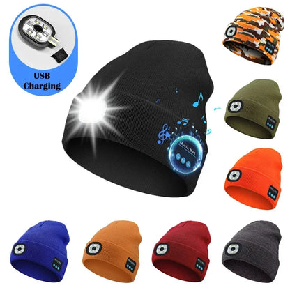 LED Bluetooth Beanie Hat – Wireless Stereo Speakers & Rechargeable Light for Outdoor Sports & Winter Wear