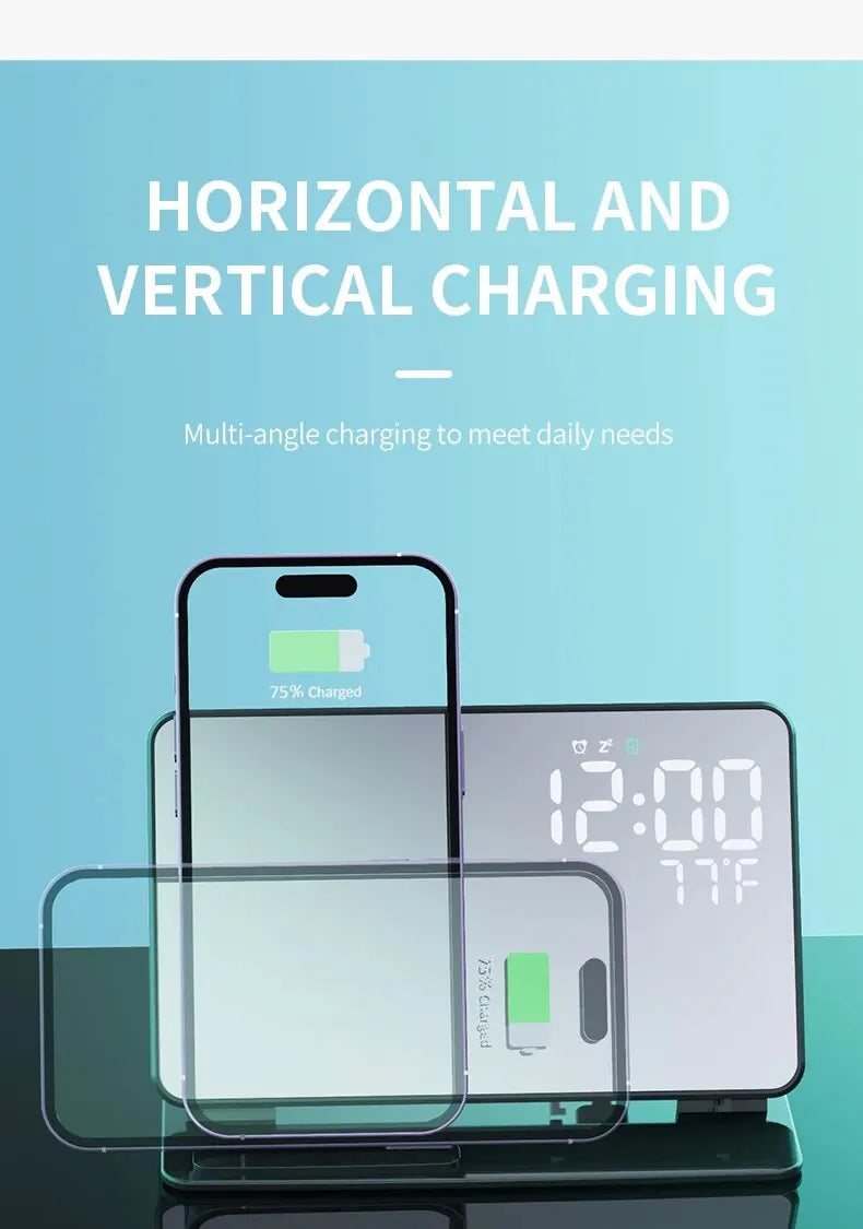 4 In 1 Wireless Charger Stand Alarm Clock Temperature Fast Charging Dock Station for Samsung S23 S22 and Galaxy Watch