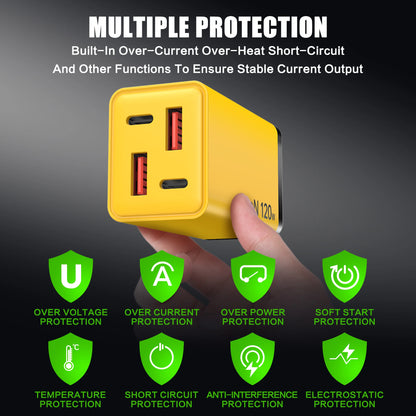 120W 4-Port USB Wall Charger – Type-C Fast Charging Adapter for iPhone, Samsung, & More
