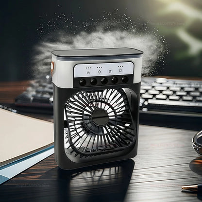 3-In-1 Portable Cooling Fan and Humidifier - USB Electric Desk Top Fan with LED Night Light and Water Mist Fun