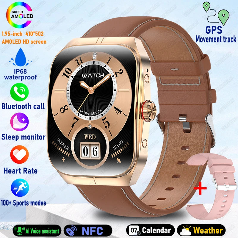 2025 AMOLED NFC Smartwatch with GPS Tracking, Bluetooth Calls & Fitness Sensors| Waterproof Sports Watch for Men and Women