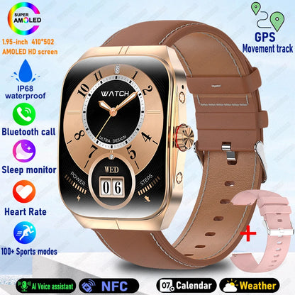2025 AMOLED NFC Smartwatch with GPS Tracking, Bluetooth Calls & Fitness Sensors| Waterproof Sports Watch for Men and Women