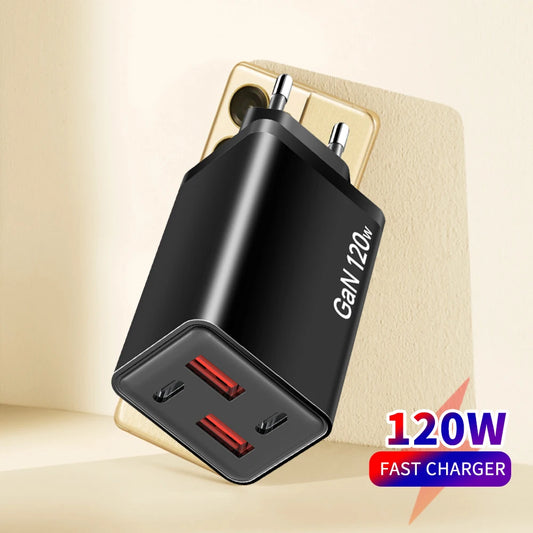 120W 4-Port USB Wall Charger – Type-C Fast Charging Adapter for iPhone, Samsung, & More