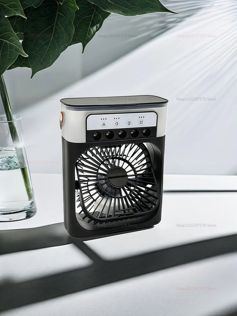 3-In-1 Portable Cooling Fan and Humidifier - USB Electric Desk Top Fan with LED Night Light and Water Mist Fun
