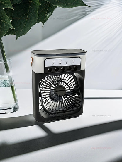 3-In-1 Portable Cooling Fan and Humidifier - USB Electric Desk Top Fan with LED Night Light and Water Mist Fun