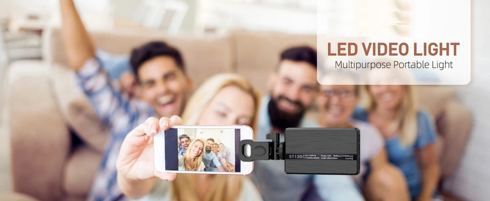 LED Selfie Light – 120 LEDs, Rechargeable Clip-On with Adjustable Brightness & Color Temp