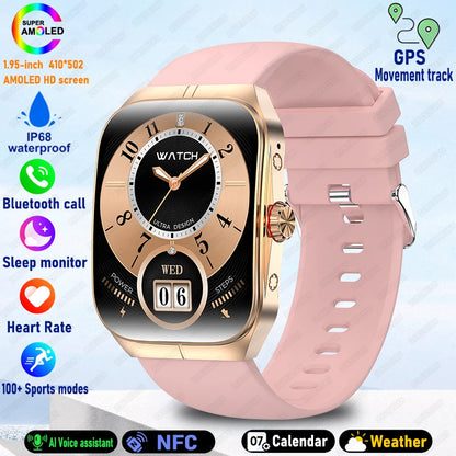 2025 AMOLED NFC Smartwatch with GPS Tracking, Bluetooth Calls & Fitness Sensors| Waterproof Sports Watch for Men and Women