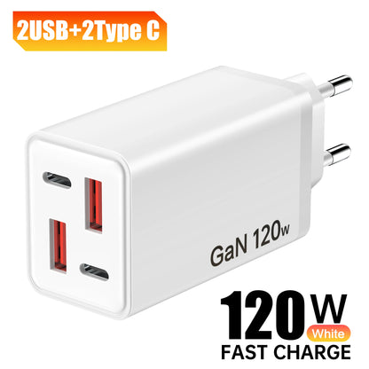 120W 4-Port USB Wall Charger – Type-C Fast Charging Adapter for iPhone, Samsung, & More