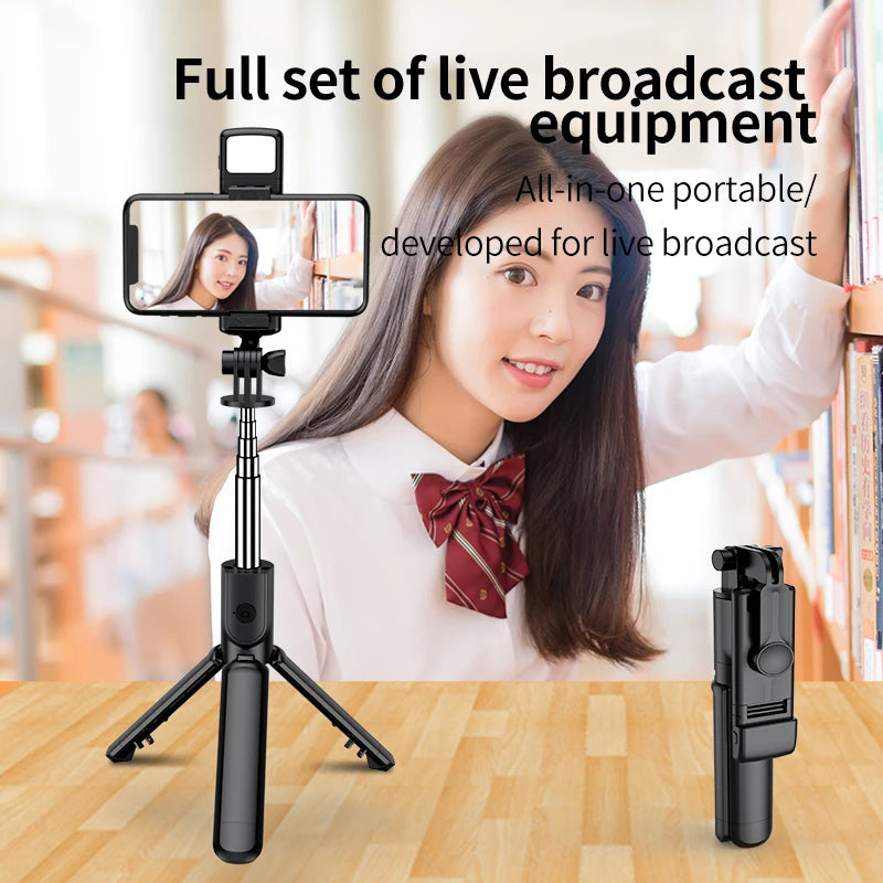 3-in-1 Wireless Selfie Stick Tripod with Bluetooth Remote - Foldable Phone Stand