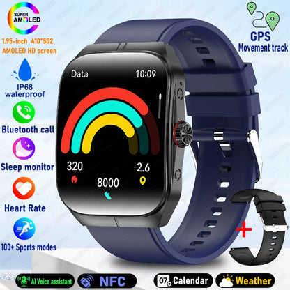 2025 AMOLED NFC Smartwatch with GPS Tracking, Bluetooth Calls & Fitness Sensors| Waterproof Sports Watch for Men and Women