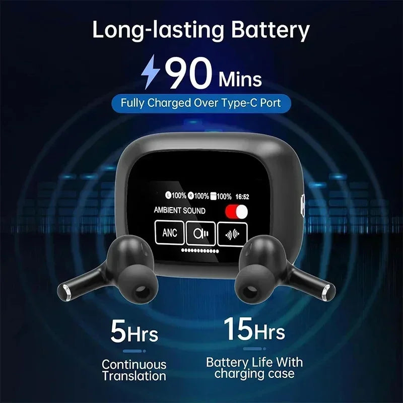 AI Translator Earbuds with LED Display – 144 Languages