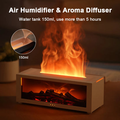 Flame-Effect Aroma Diffuser Humidifier with 7-Color LED & Ultrasonic Mist