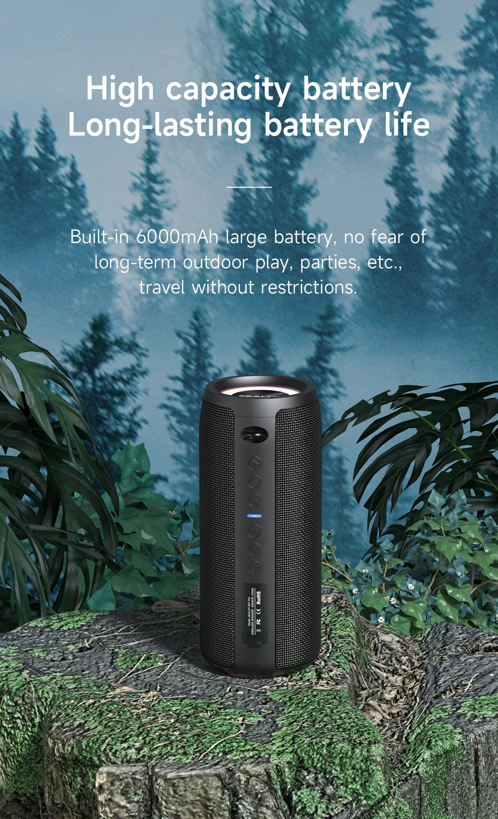 Zealot-S51 Pro 40W High-Power Bluetooth Speaker - Waterproof, RGB Lights, TWS Stereo (Black, Blue, Gray, Camouflage)