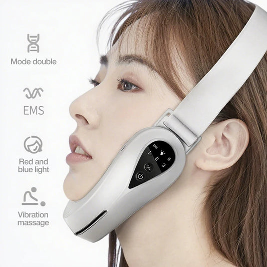 EMS Face Lift Massager with LED Light Therapy & Vibration - Anti-Aging Skin Tightening Device.