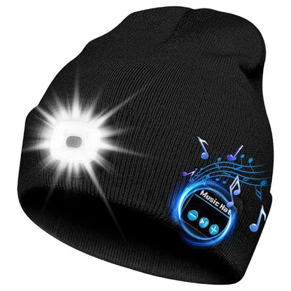 LED Bluetooth Beanie Hat – Wireless Stereo Speakers & Rechargeable Light for Outdoor Sports & Winter Wear