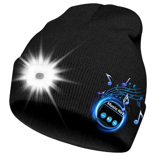 LED Bluetooth Beanie Hat – Wireless Stereo Speakers & Rechargeable Light for Outdoor Sports & Winter Wear