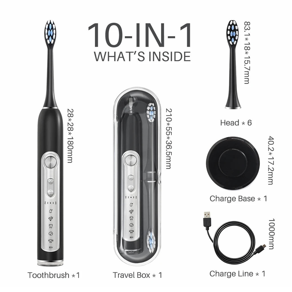 SUBORT S7 Supersonic Electric Toothbrush – Smart Timer, IPX7 Waterproof, Teeth Whitening, Replaceable Heads