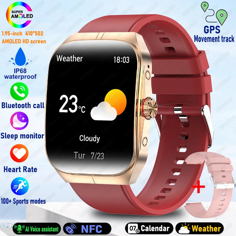 2025 AMOLED NFC Smartwatch with GPS Tracking, Bluetooth Calls & Fitness Sensors| Waterproof Sports Watch for Men and Women
