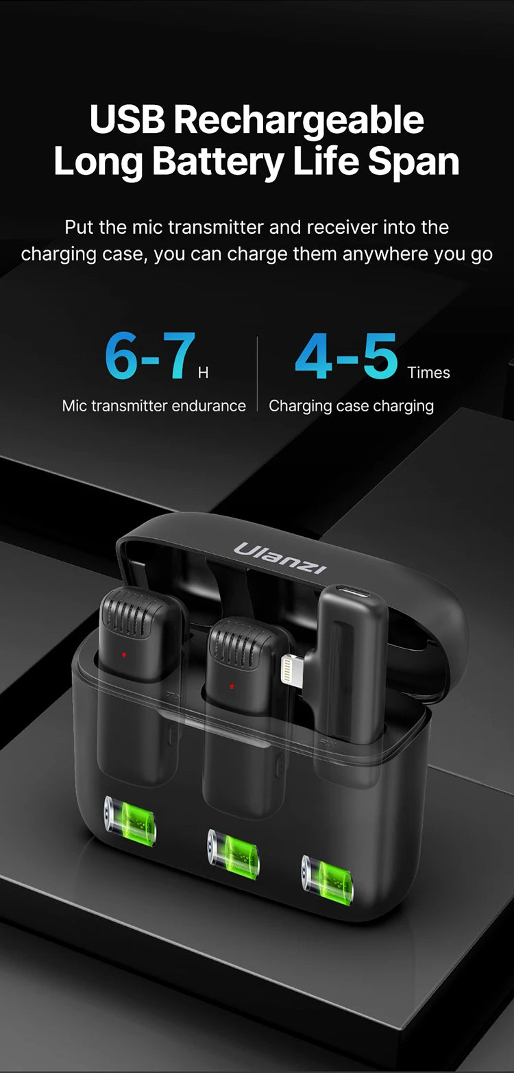 Professional Wireless Lavalier Microphone Kit - Dual Clip-On Mini Mics with Charging Case (iPhone & Android)