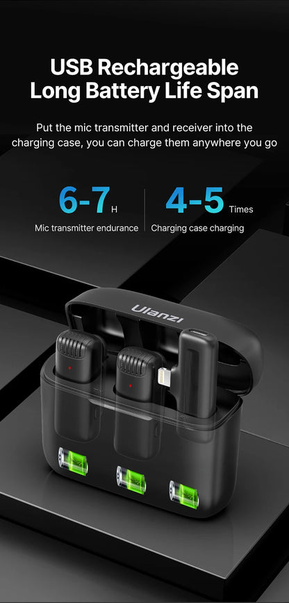Professional Wireless Lavalier Microphone Kit - Dual Clip-On Mini Mics with Charging Case (iPhone & Android)