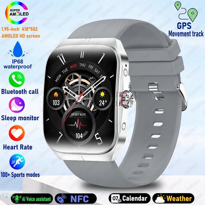 2025 AMOLED NFC Smartwatch with GPS Tracking, Bluetooth Calls & Fitness Sensors| Waterproof Sports Watch for Men and Women