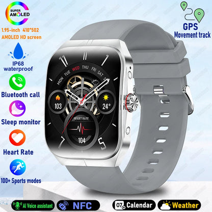 2025 AMOLED NFC Smartwatch with GPS Tracking, Bluetooth Calls & Fitness Sensors| Waterproof Sports Watch for Men and Women