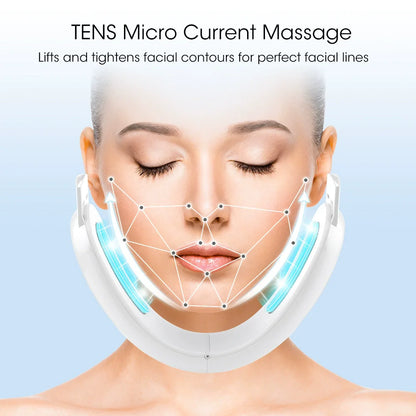 EMS Face Lift Massager with LED Light Therapy & Vibration - Anti-Aging Skin Tightening Device.