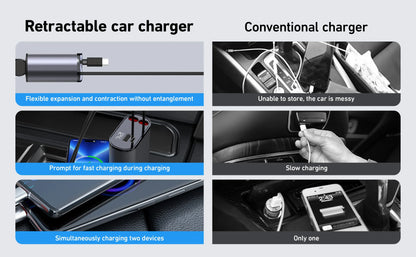 120W & 66W Retractable Car Charger – 4-in-1 Fast Charging Adapter for iPhone, Android & Type-C Devices