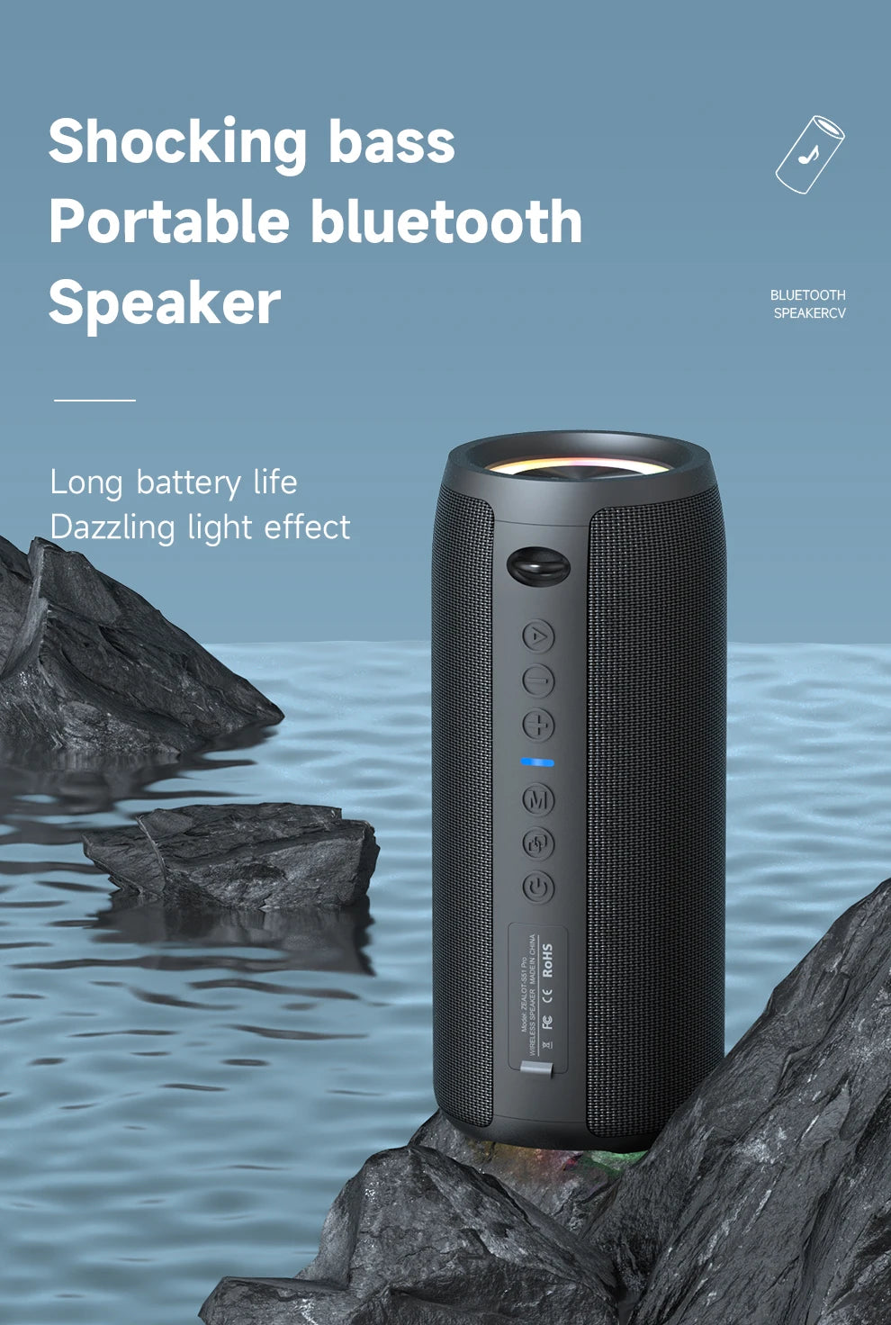 Zealot-S51 Pro 40W High-Power Bluetooth Speaker - Waterproof, RGB Lights, TWS Stereo (Black, Blue, Gray, Camouflage)