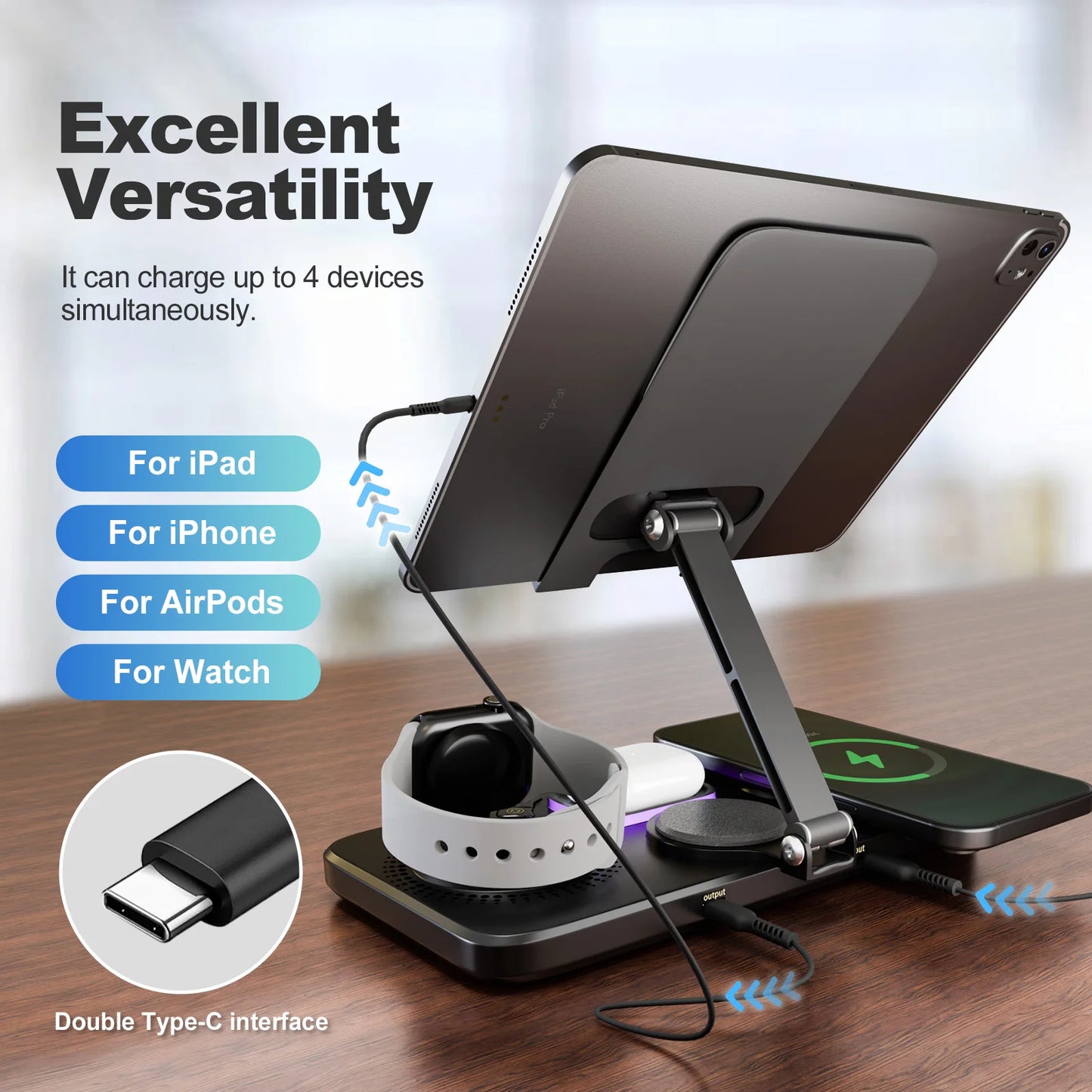 7-in-1 Multi-Device Charging Station for iPad, iPhone, Watches & Air Pods