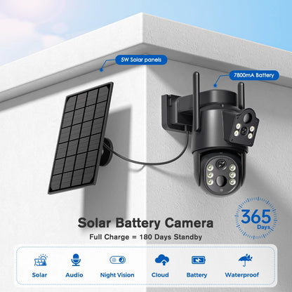 8 MP 4K Ultra HD Solar Wireless Security Camera with Dual Lens & 365-Day Standby