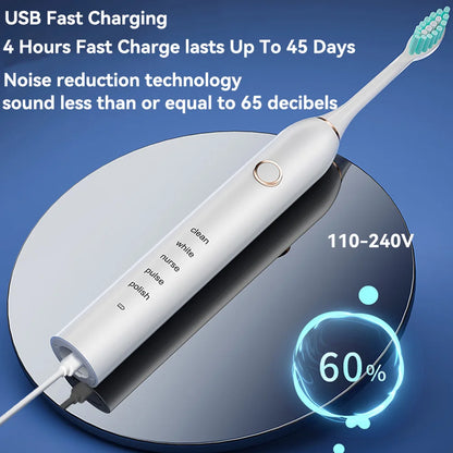 Sonic 360 Electric Toothbrush - Rechargeable, 5 Modes, 4 Brush Heads & Travel Case