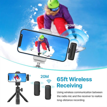 Professional Wireless Lavalier Microphone Kit - Dual Clip-On Mini Mics with Charging Case (iPhone & Android)