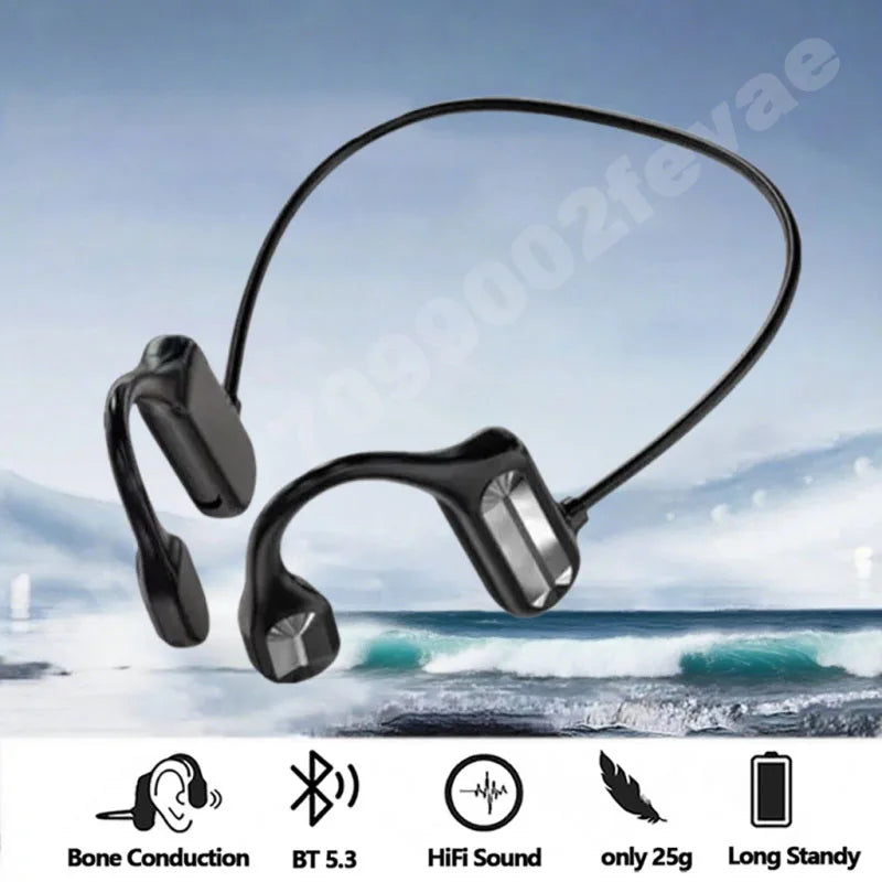 Bone Conduction Bluetooth 5.3 Headphones - IPX8 Waterproof Open-Ear Sports Headset with Mic, Hi-Fi Sound